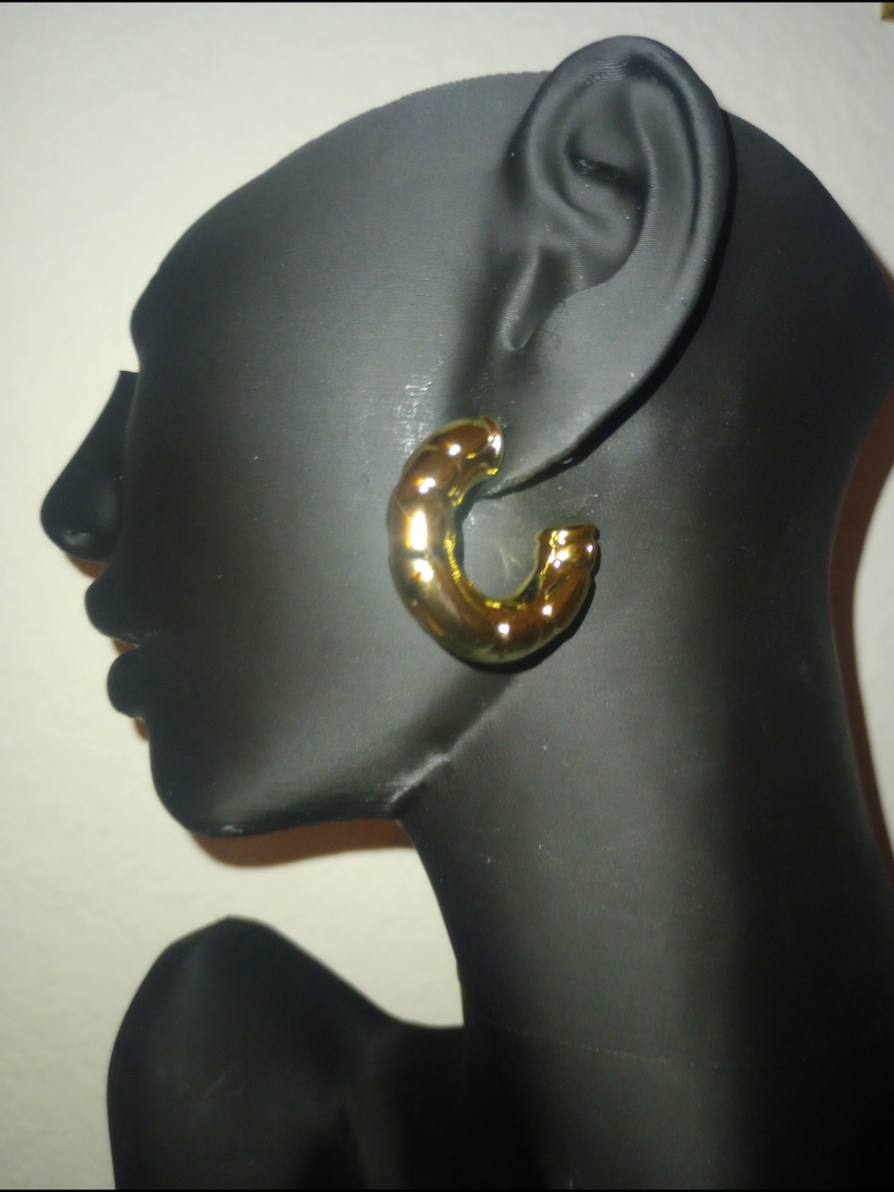 Gold Tone Chunky Hoop Earrings
